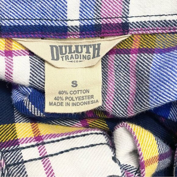 Duluth Trading Co. Womens Small Plaid Flannel Button Up Shirt Roll Tab Sleeve - Picture 8 of 8